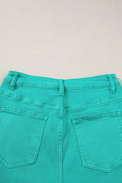 Turquoise Frayed Edge Mid Rise Denim Shorts - Chic Meadow Boutique 