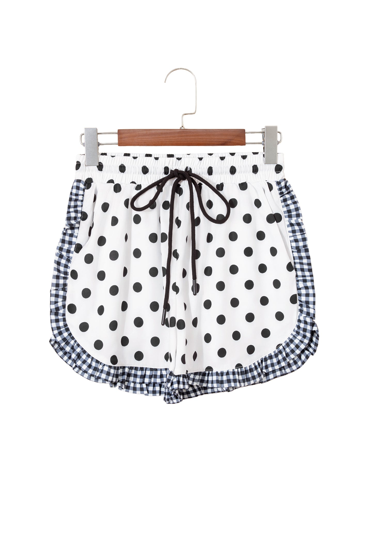 White Polka Dot Contrast Ruffle Trim Shorts