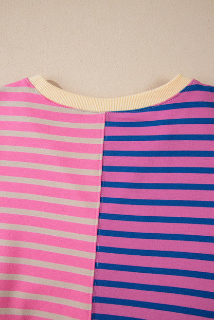 Pink Stripe Colorblock Drop Shoulder Oversize Sweatshirt - Chic Meadow Boutique 