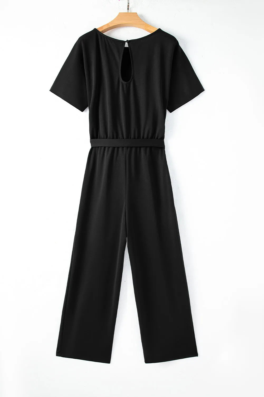 Black Belted Wide Leg Jumpsuit - Chic Meadow Boutique 