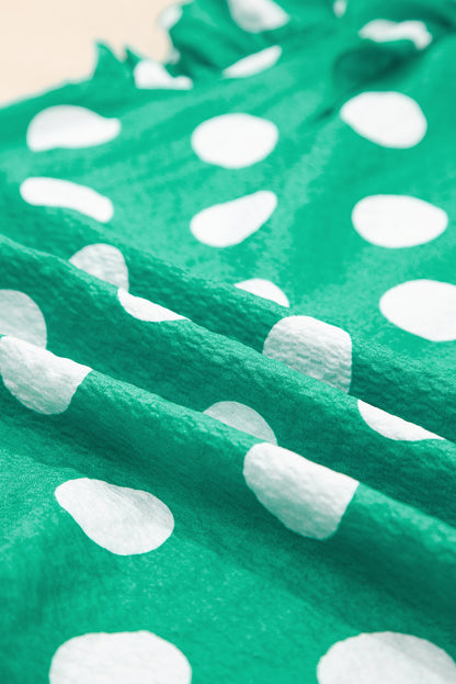 Green Polka Dot Print Ruffled Sleeve V Neck Blouse