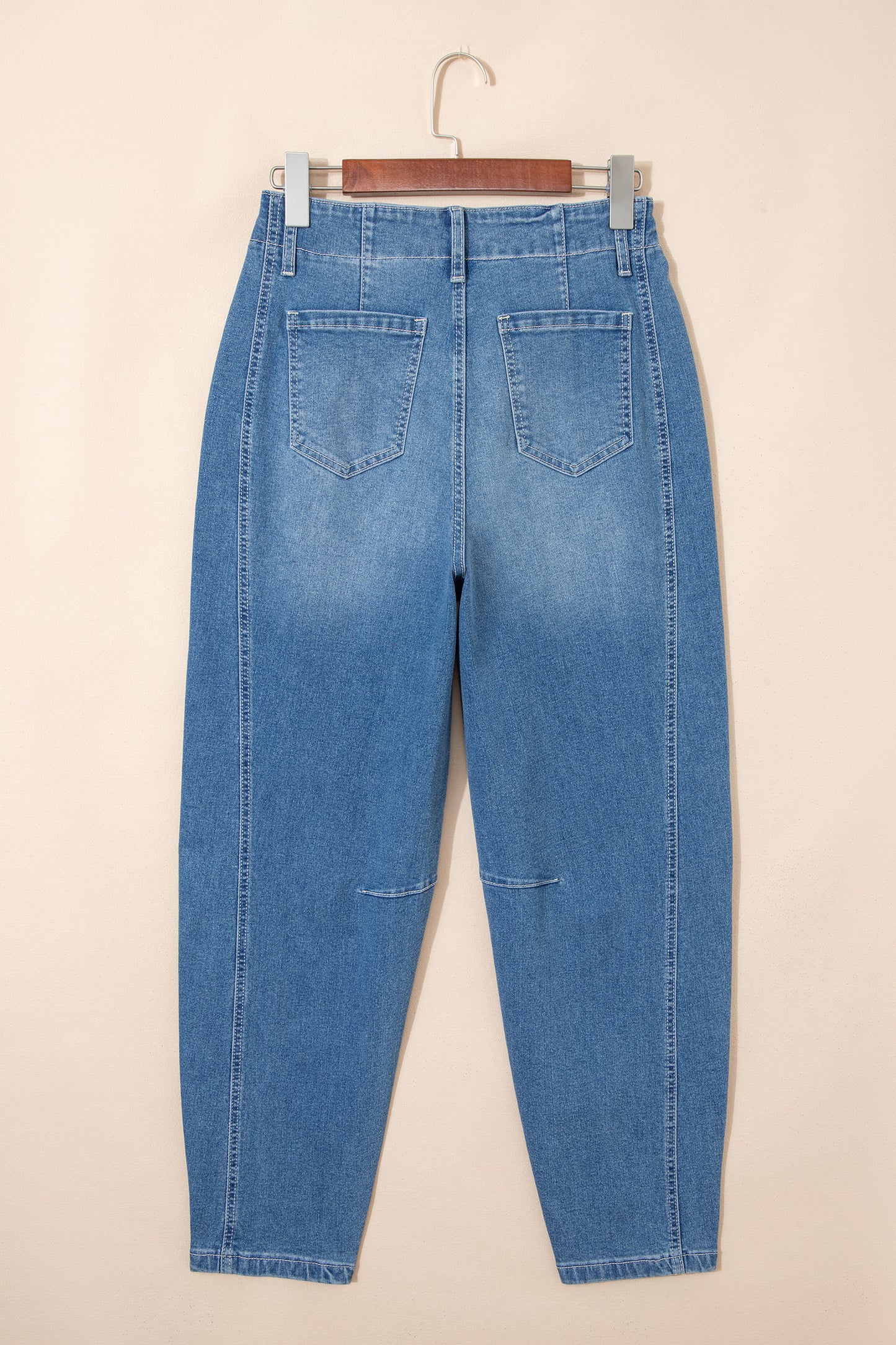 Sky Blue Medium Wash Cuffed Barrel Jeans