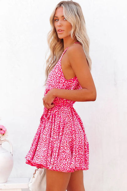 Pink Leopard Print Sleeveless Mini Dress with Waist Tie - Chic Meadow Boutique 