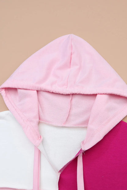 Pink Colorblock Exposed Seam Loose Sleeve Hoodie - Chic Meadow Boutique 