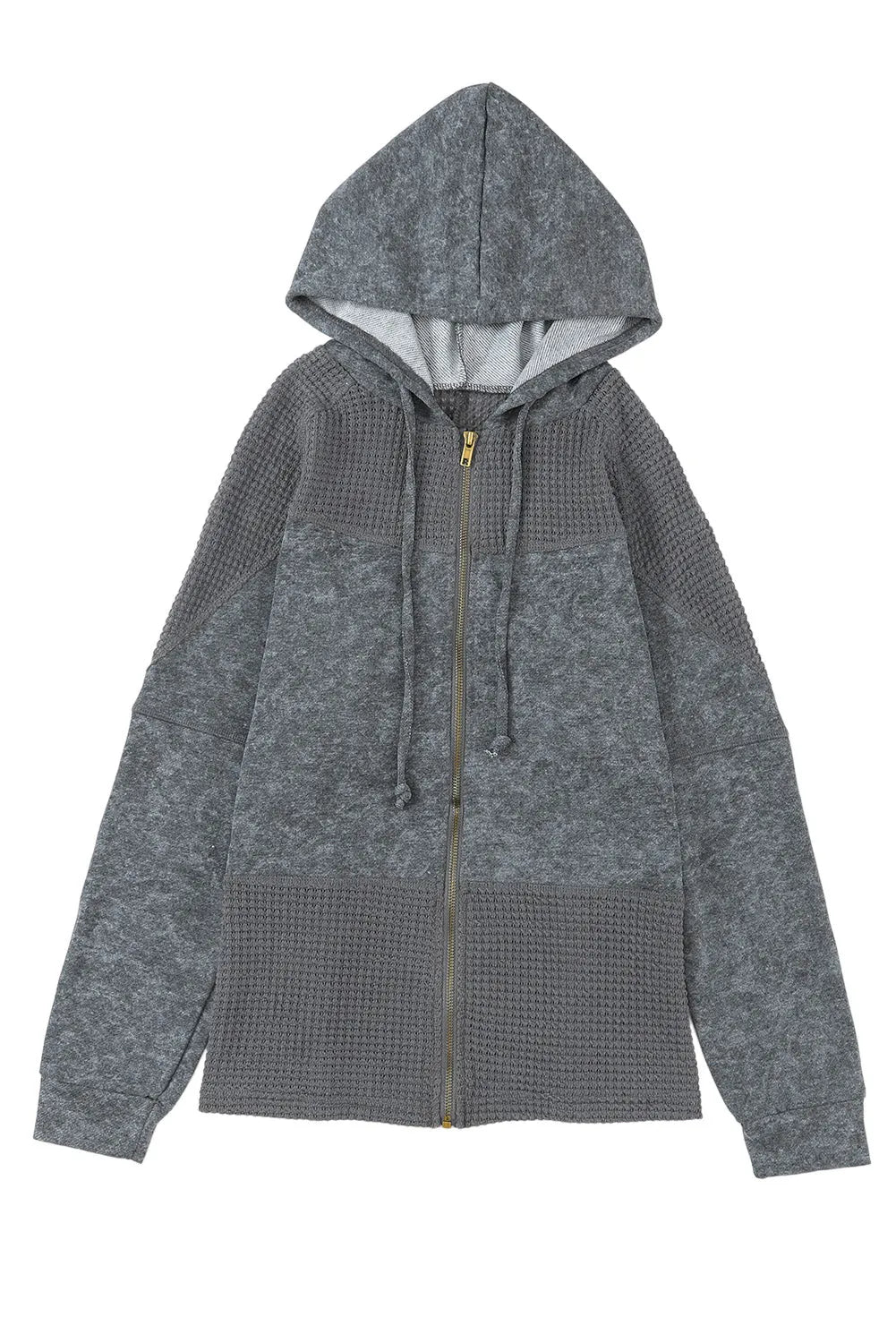 Gray Waffle Patchwork Vintage Washed Hooded Jacket - Chic Meadow Boutique 