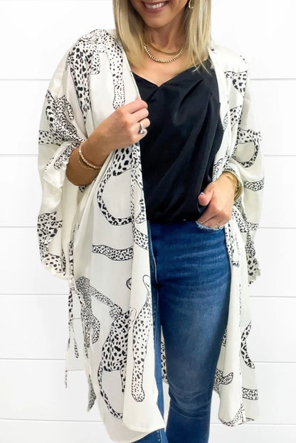 White Cheetah Print Loose Fit Open Front Kimono - Chic Meadow Boutique 