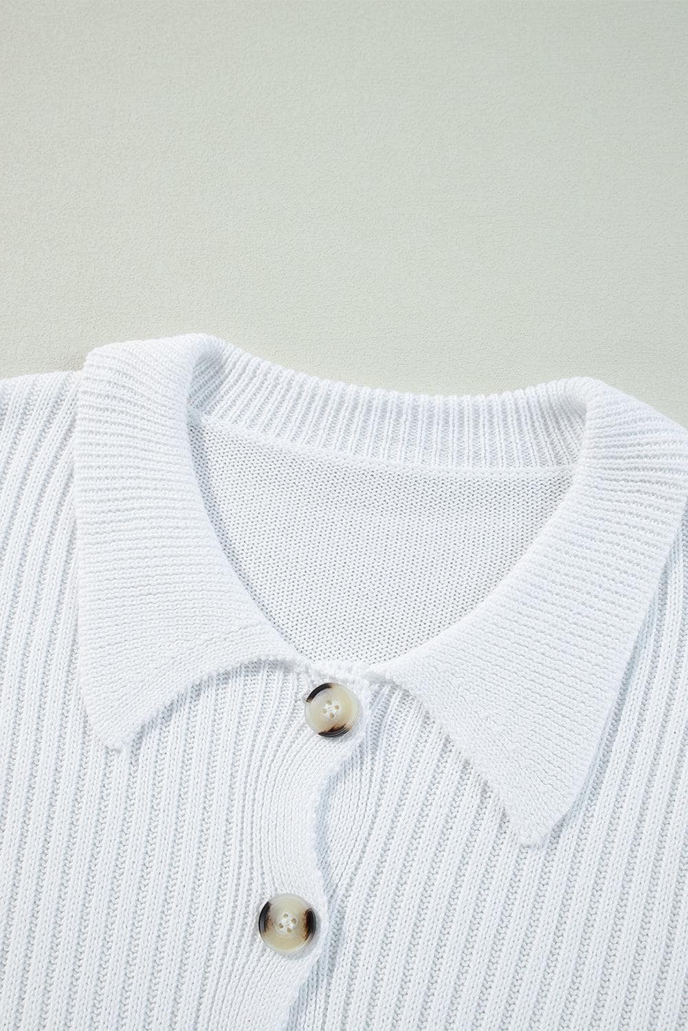 Sweaters & Cardigans/Cardigans White Collared Button-up Loose Fit Casual Sweater