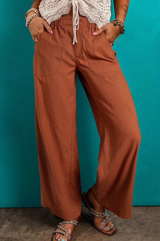 Red Dahlia Elastic Waist Pocketed Casual Straight Leg Pants - Chic Meadow Boutique 