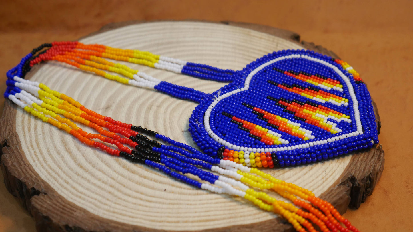 Native American Beaded Blue heart medallions Necklace