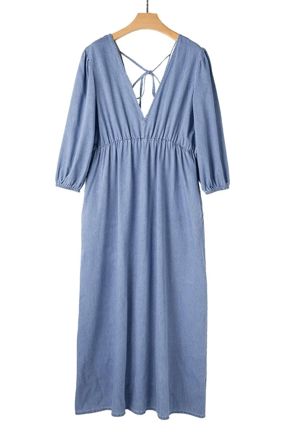 Dresses/Maxi Dresses Myosotis Chambray Deep V Neck Bracelet Sleeve Maxi Dress