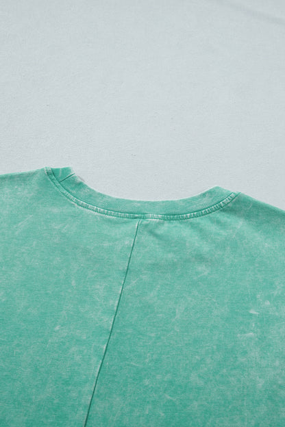 Mint Green Solid Color Cotton Mineral Washed Oversize Tee