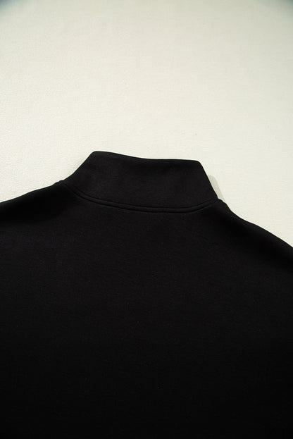 Black Contrast Zipped Stand Collared T Shirt and Short Set