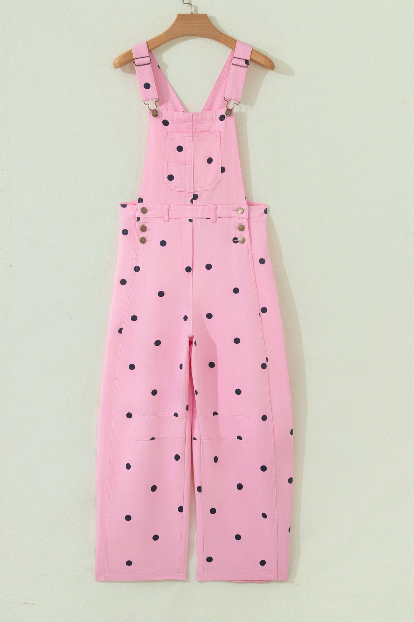 Phalaenopsis Polka Dot Print Bib Pocket Denim Barrel Overalls Jumpsuit