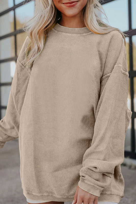 Smoke Gray Ribbed Corduroy Oversized Sweatshirt - Chic Meadow Boutique 