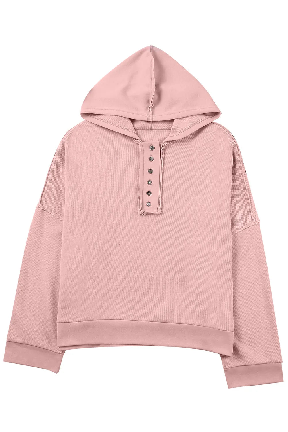 Pink Casual Button Solid Patchwork Trim Hoodie - Chic Meadow Boutique 