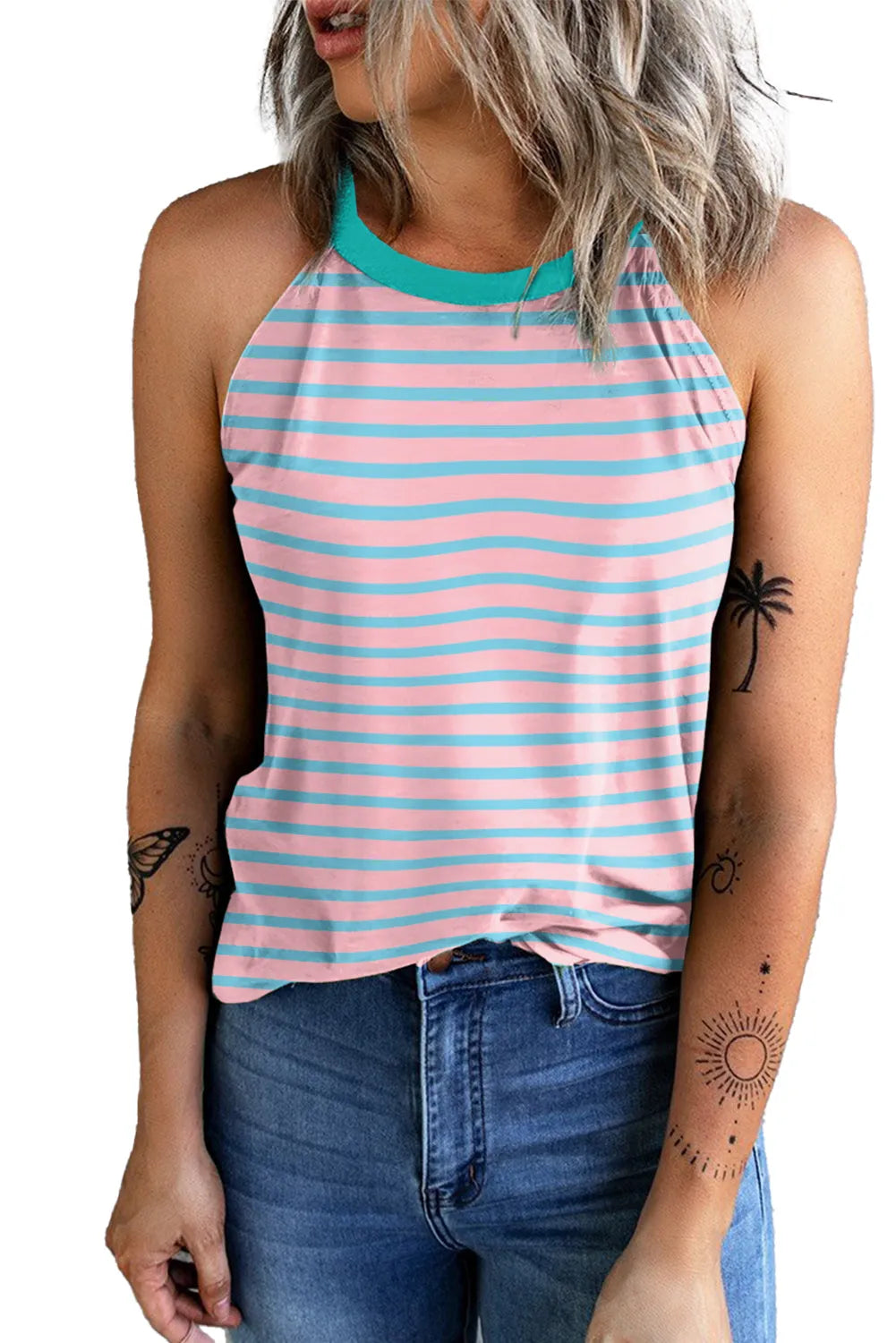 Pink Stripe Round Neck Tank Top - Chic Meadow Boutique 