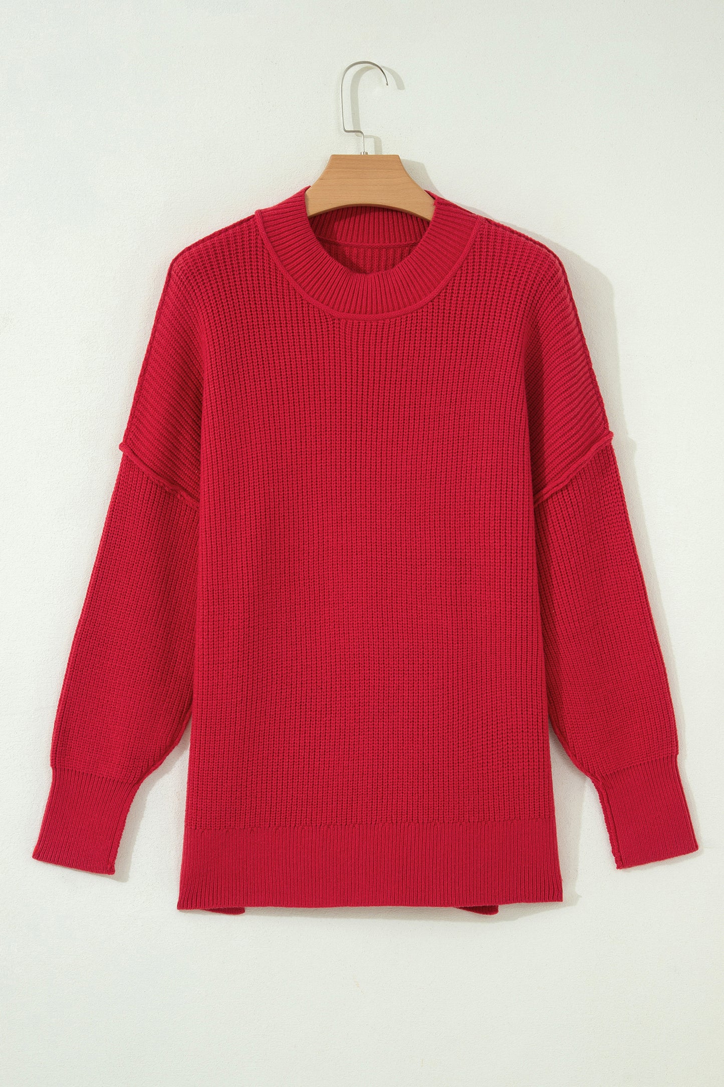 Red Dahlia Long Sleeve Ribbed Knit Stand Neck Regular Fit Pullover Sweater