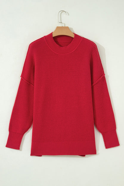 Red Dahlia Long Sleeve Ribbed Knit Stand Neck Regular Fit Pullover Sweater