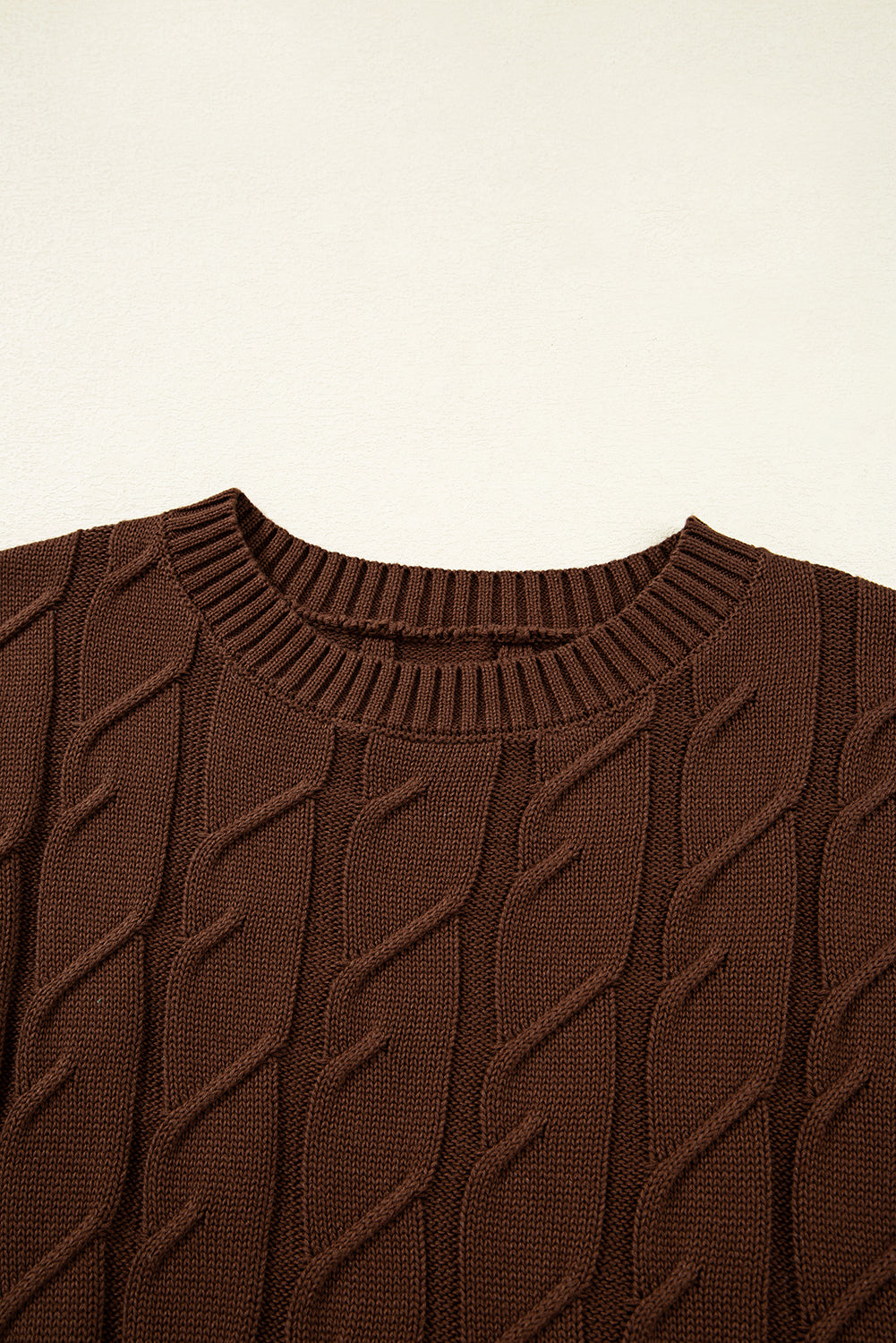 Dark Brown Cable Texture Crew Neck Short Sleeve Sweater Top