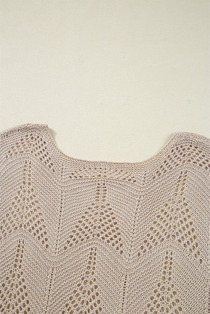 Parchment Hollow Out Knit 7/8 Sleeve Casual Sweater