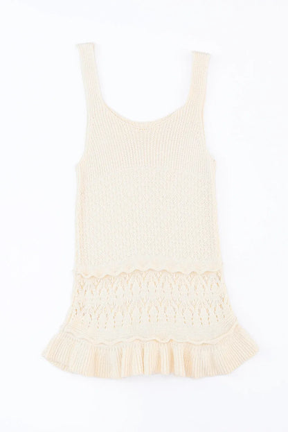 Beige Crochet Ruffled Hem Knitted Vest - Chic Meadow Boutique 