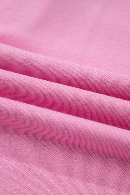 Bright Pink Polo Collar V Neck Pullover and Drawstring Sweatpants Set