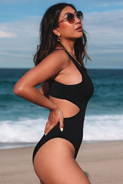 Black Slimmer Cutout One Piece Swimsuit - Chic Meadow Boutique 