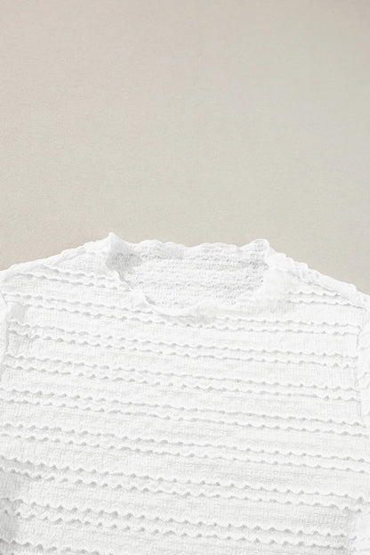 White Knit Jacquard Slim Fit Top - Chic Meadow Boutique 