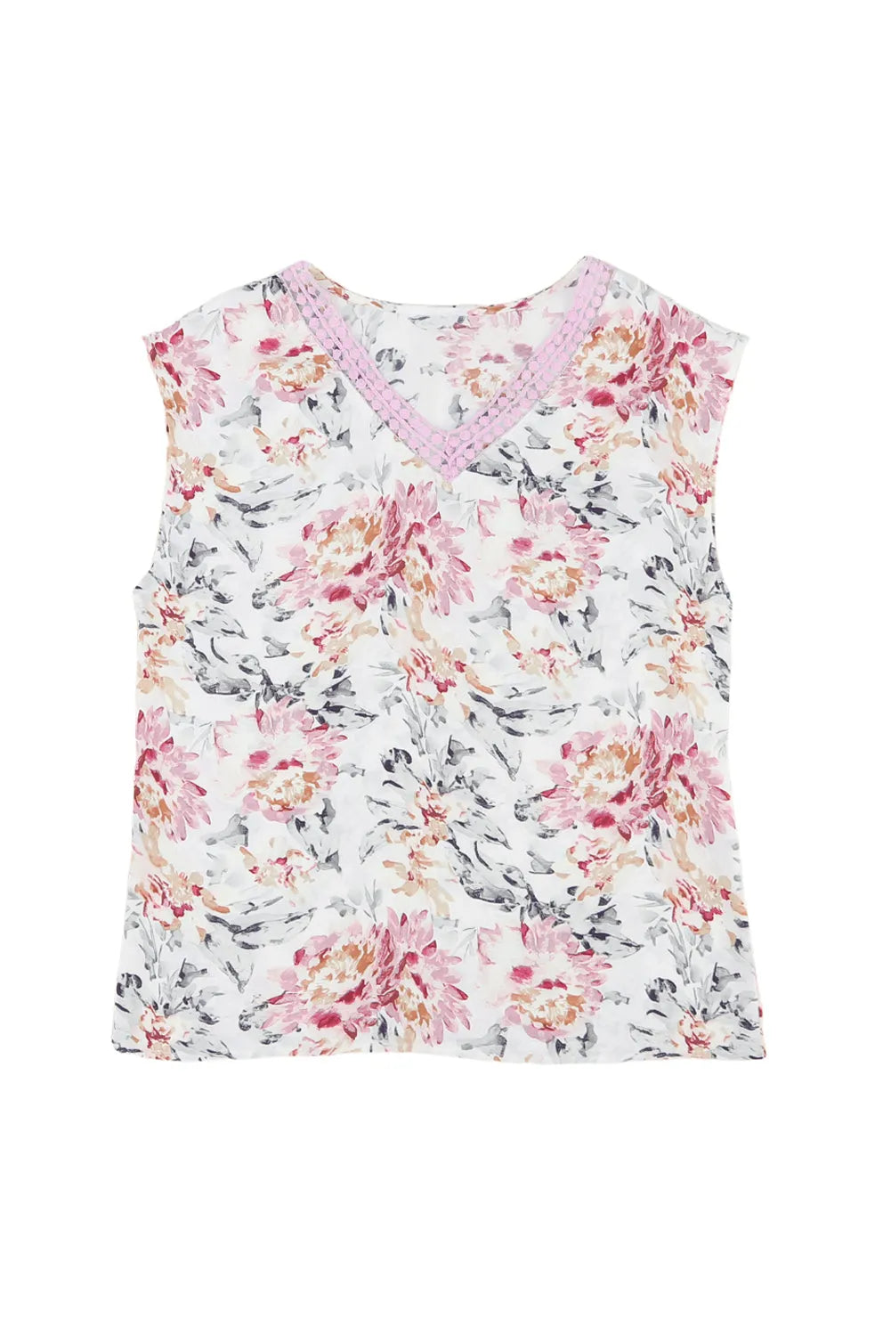 Pink Floral Print Lace Splicing Sleeveless Blouse - Chic Meadow Boutique 