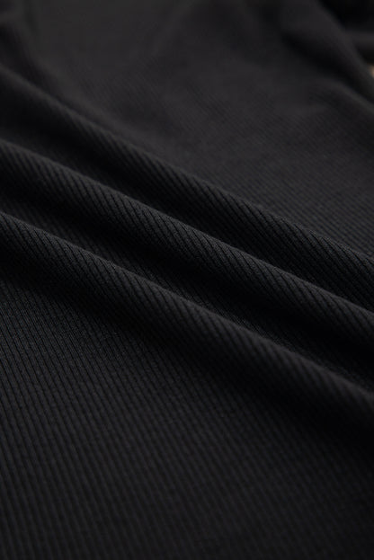 Black Mesh Ruffled Sleeve Slim Fit V Neck Top