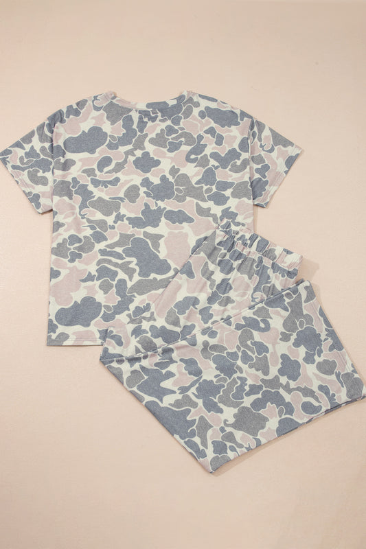 Multicolour Retro Camouflage Print Plus Size 2pcs Outfit