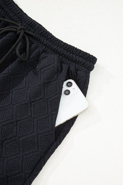 Color black Striped Collared Zip up Textured Skirt Set