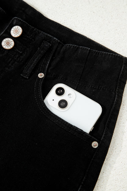 Black 2-Button High Waist Flared Bottom Jeans