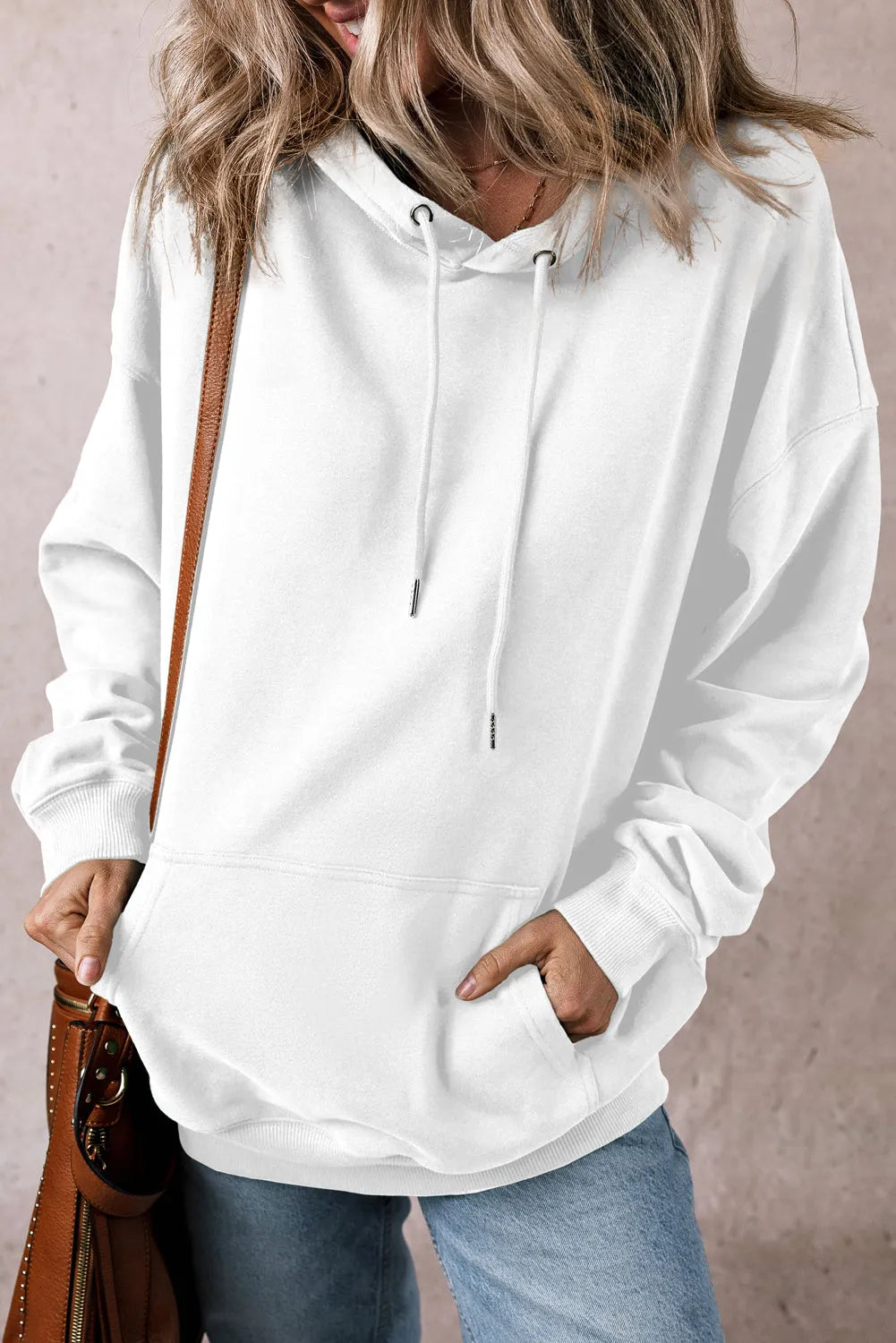 White Fleece Lined Kangaroo Pocket Drawstring Chunky Hoodie - Chic Meadow Boutique 