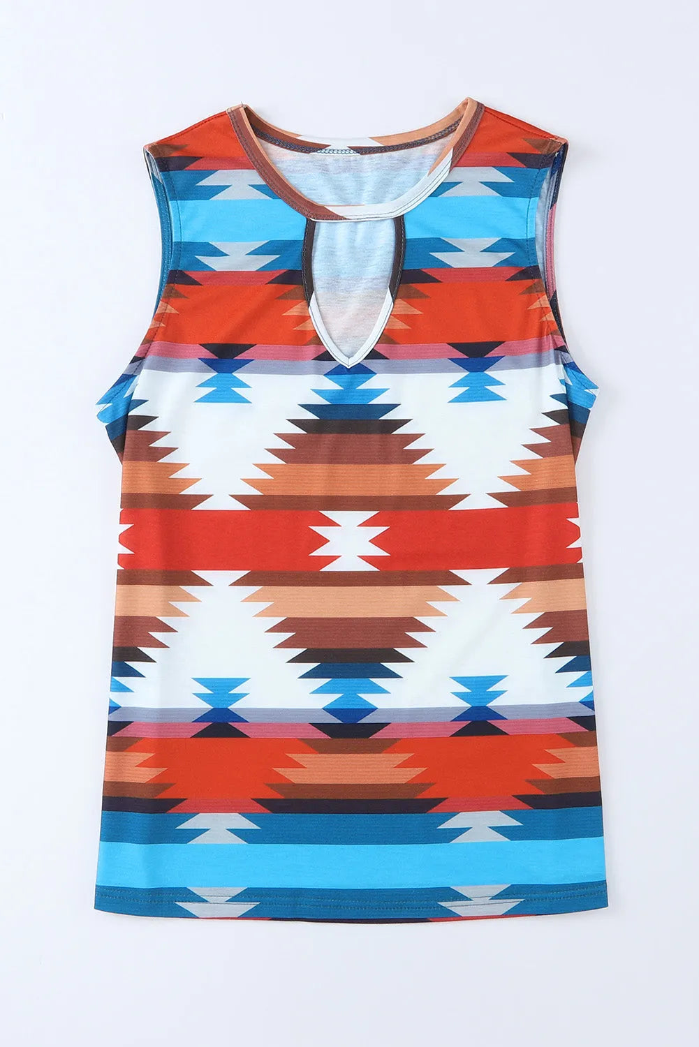 Fiery Red Aztec Geometric Print Hollowed Neckline Tank Top - Chic Meadow Boutique 