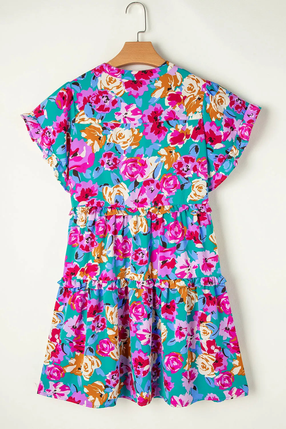 Green Rose Floral Print Ruffled Short Dress - Chic Meadow Boutique 