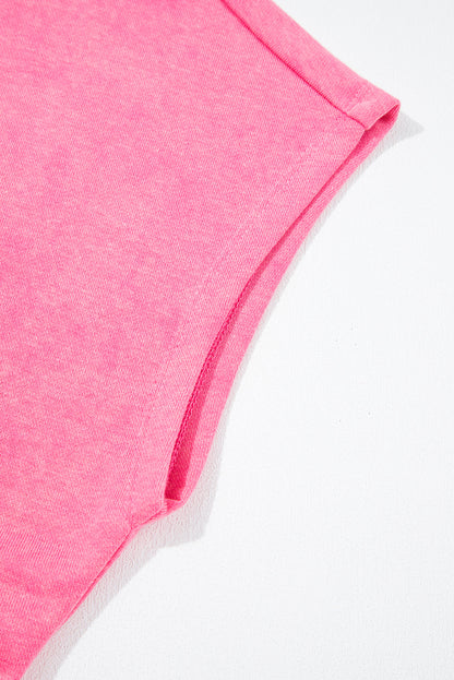 Bonbon Mineral Wash Drawstring Waist Hollow Out Back Short Sleeve Romper