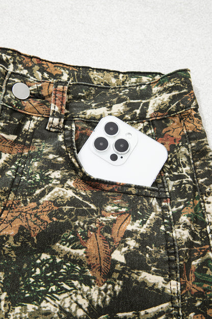 Multicolour Western Woodland Camouflage Straight Leg Shift Jeans