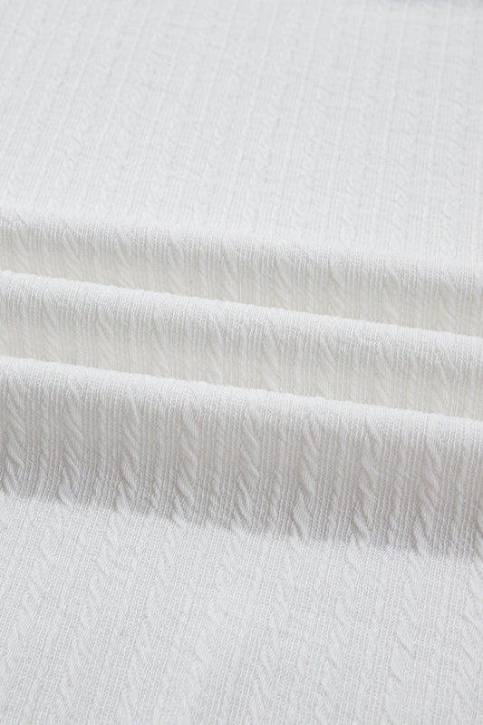White Cable Texture Ribbed Color Block Plus Size Knit Top