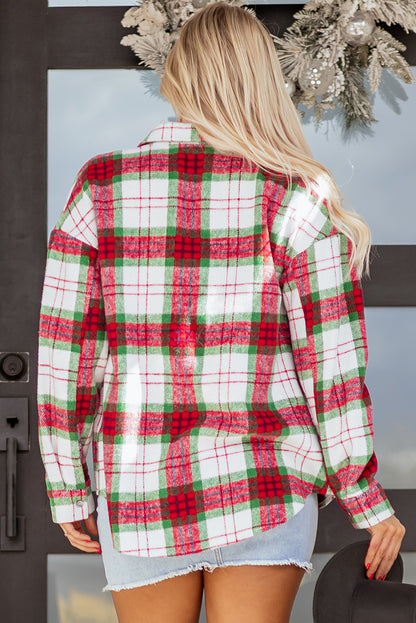 Red Christmas Plaid Casual Flannel Shacket