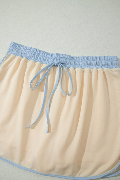 Apricot Colorblock Edge Drop Shoulder T Shirt and Skort 2Pcs Set