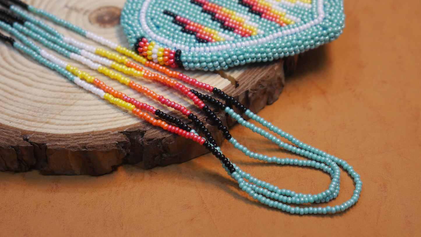Native American Beaded Turquoise heart medallions Necklace