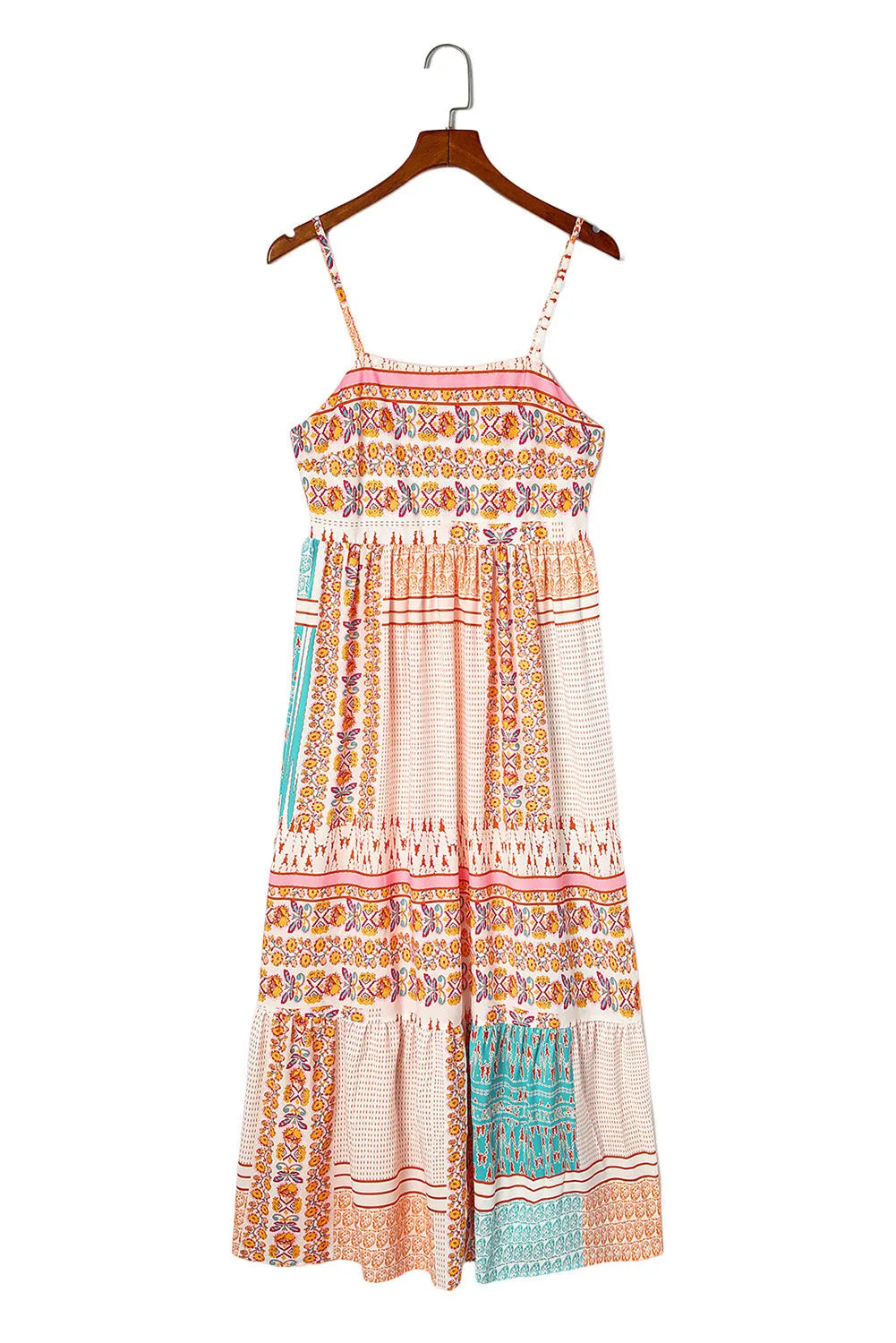 Multicolor Boho Patchwork Print Square Neck Sundress - Chic Meadow Boutique 