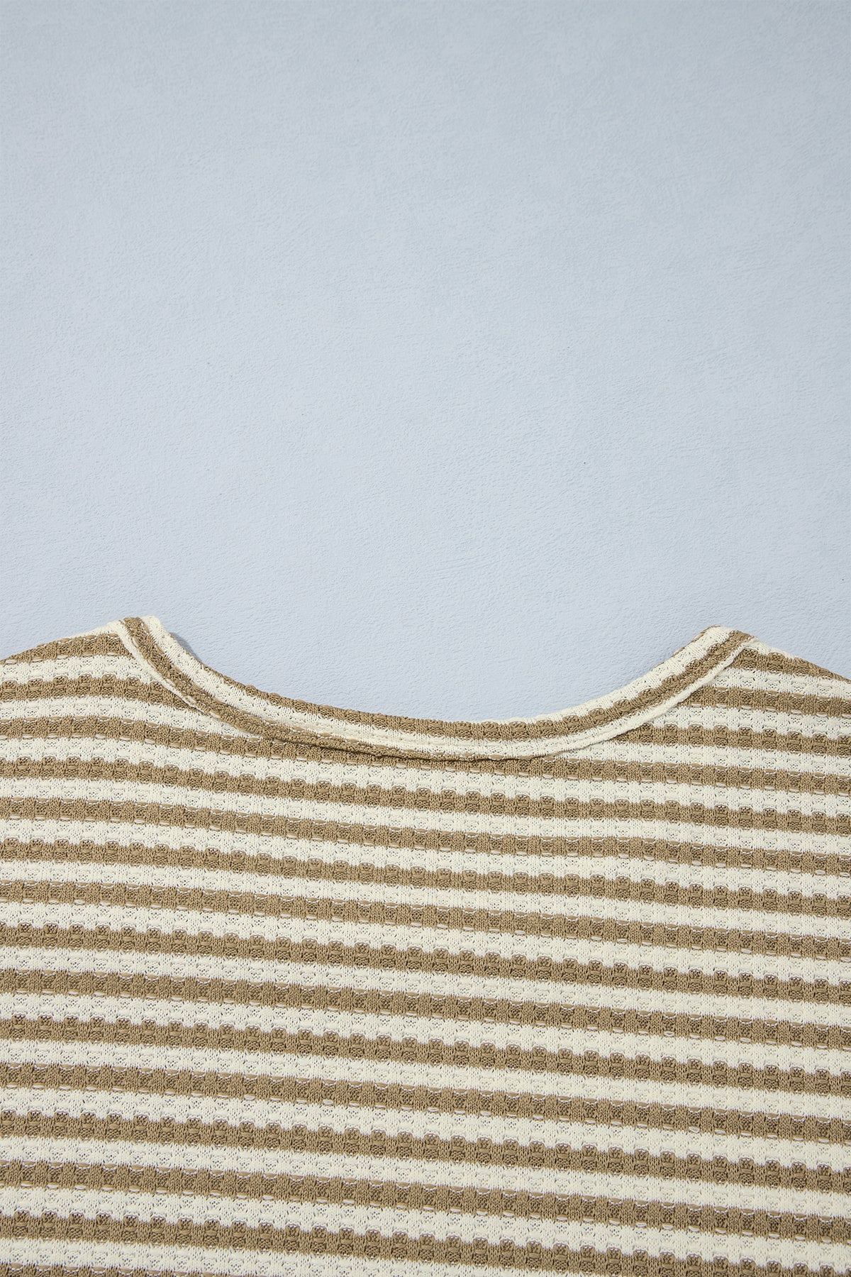 Brown Stripe Textured Knit Long Sleeve Top Elastic Waist Shorts Casual Outfit