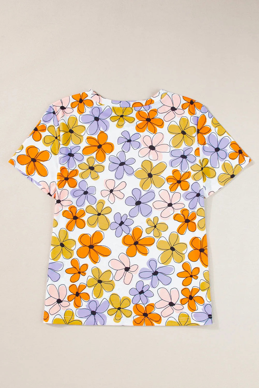 Orange Summer Flower Print Casual Round Neck T Shirt - Chic Meadow Boutique 