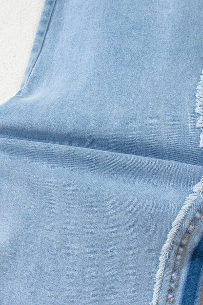 Beau Blue Contrast Stripe Frayed Side Panel Patchwork Shift Jeans