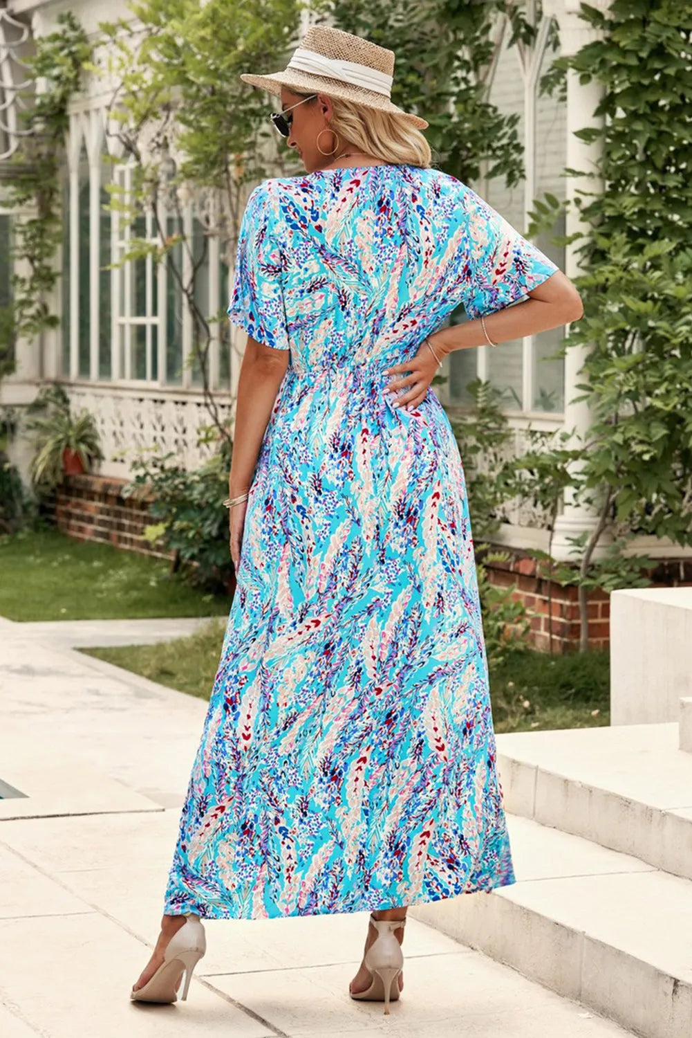 Green Wrap V Neck Floral Maxi Dress - Chic Meadow Boutique 