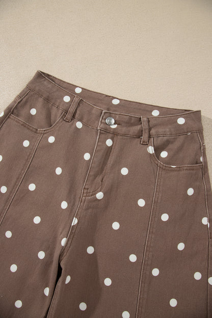 Brown Tailored Seam Polka Dot Print Barrel Casual Jeans