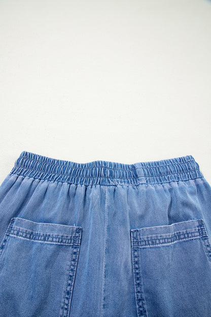Beau Blue Drawstring Elastic Waist Pocketed Loose Denim Pants