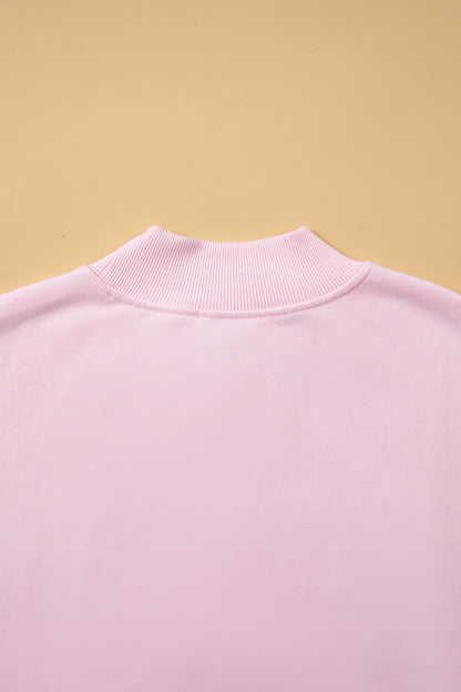 Pink Stay Salty Embroidered Long Sleeve Stand Neck Shift Pullover Sweatshirt